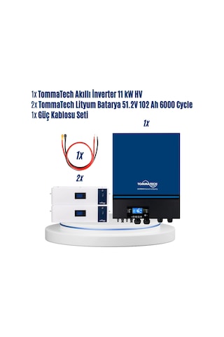 Tommatech 11kw Pro İnverter + 2 X 51.2v 102ah Lityum Batarya Seti Güç Kablosu Dahil