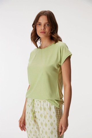 Anıl Kadın Bisiklet Yaka Detaylı Kısa Kollu Pijama Takım Yeşil