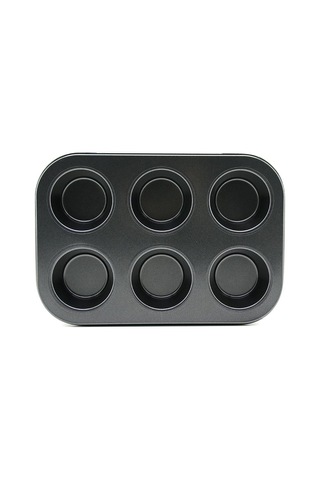 6 Gözlü Siyah Metal Muffin Kalıbı
