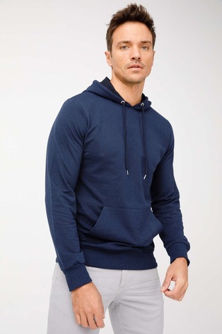 Igs İgs Erkek Lacivert Modernfıt / Ekstra Dar Kalıp Kapşonlu Fermuarsız Sweatshirt Lacivert