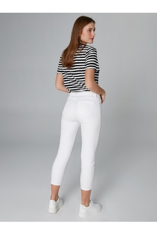 Faik Sönmez Kadın Slim Fit Coton Parça Boya Pantolon B00044 Beyaz