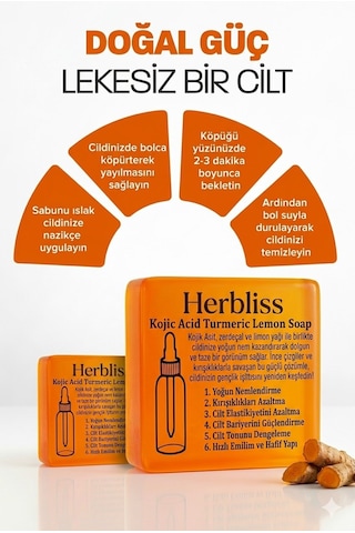 Herbliss Kojik Asit Sabunu Zerdeçal Ve Kojik Asit Leke Ve Kırışıklık Karşıtı Kojic Asit Sabunu Bahar Esintisi