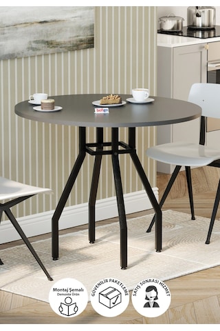Bofigo Yuvarlak Yemek Masası 80 Cm Mutfak Masası Balkon Masası Roma Antrasit Antrasit