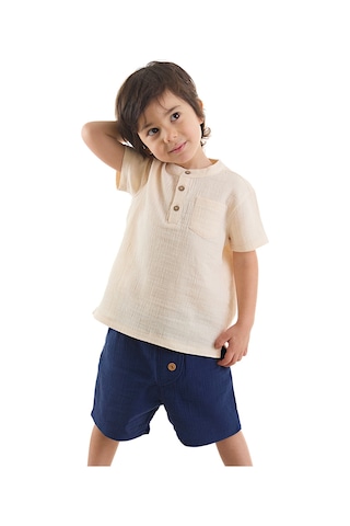 Denokids Erkek Bebek Çocuk Müslin Şort Gömlek Takım Çok Renkli