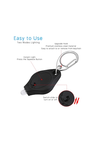 Xindoker 10'lu Paket Mor Kasa Anahtar Zinciri Feneri, Beyaz Led Işığı, Basma/kaydırma Anahtarı, Cr2032 Pil Dahil Siyah