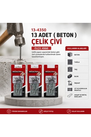 4x60 13pcs Beton Çelik Çivi 18pcs Aklby-bsva58 Diğer