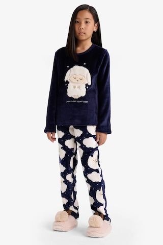 Defacto Pijama Takımı Pelüş Baskılı Uzun Kollu Üst Desenli Uzun Alt Kız Çocuk D1083A824WN Lacivert