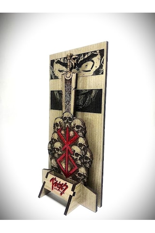 Dükkan Design Lazer Kazıma El Boyama Berserk Ahşap Biblo 5 Parçadan Oluşan 1 Adet Ahşap Biblo