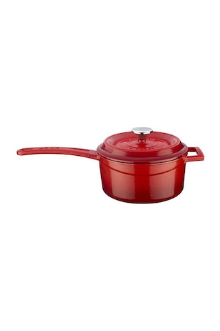 Lava Döküm Yuvarlak Sos - Süt Tenceresi Kırmızı 16 CM Metal Saplı