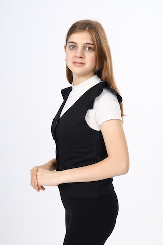 Toontoy Kids Toontoy Kız Çocuk Fırfır Detaylı Düğmeli V Yaka Blazer Okul Yeleği - Astarsız Siyah