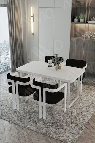 Avvio Mitra Metalayak Tokyo Demonte Sandalye 80x120 Yemek Masası Mutfak Masası 4 Kişilik Beyaz