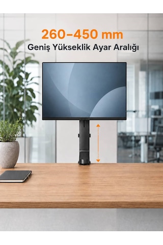 17"-32" Ergonomik Yükseklik Ayarlı Tek Monitör Standı, 8kg Taşıma Kapasitesi