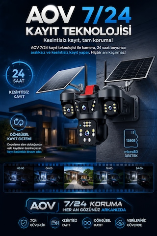 4 Kameralı 12mp 4g Sim Kartlı Çift Solar Panelli Aov Güvenlik Kamerası