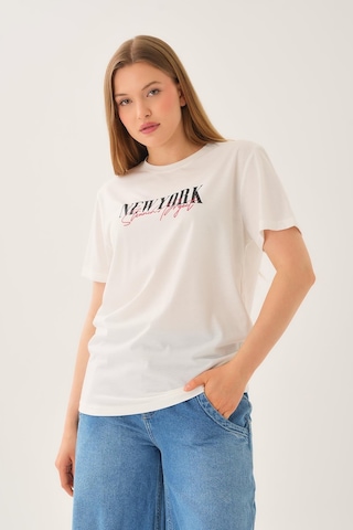 Alexandergardi Oversize Geniş Kalıp Bisiklet Yaka Baskılı T-shirt Beyaz