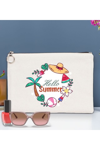 Bk Gift Yaz Temalı-4 Astarlı Portföy Çanta 30x21cm, Baskılı El Çantası, Organizer Çanta Çok Renkli