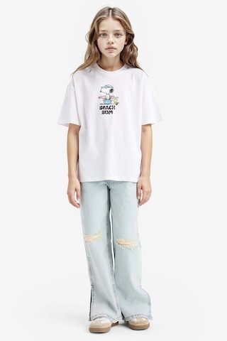 Defacto Kız Çocuk Snoopy Oversize Geniş Kalıp Bisiklet Yaka Sırt Baskılı Kısa Kollu Tişört E6551a825hswt34 Beyaz