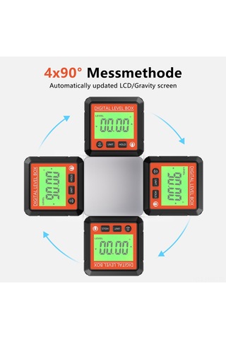 Honmex Dijital İklinometre - Lcd Arka Işık, Manyetik Taban, Açı-eğim Dönüşümü, Veri Kilidi, 4x90 Ölçüm Aracı Kırmızı Ve Kırmızı