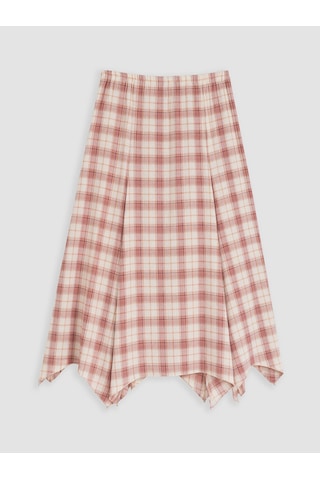 Lcw Modest Pembe Beli Lastikli Ekose Asimetrik Etek