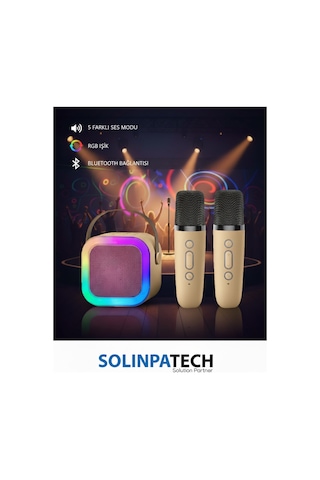 Çift Karaoke Mikrofonlu Kablosuz Bluetooth Rgb Işıklı 5 Ses Efektli Stereo Ses Usb/sd Hoparlör