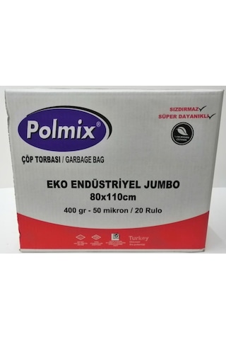 Polmix End Jumbo Boy Çöp Poşeti 80 x 110 CM 200 Adet 8 KG Siyah