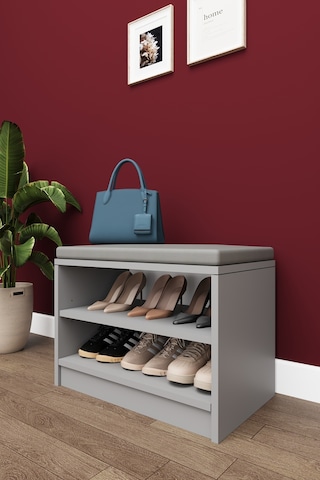 Lüks Puflu Ayakkabılık ve Askılık %100 MDF 2 Raflı Portmanto Seti PUF02