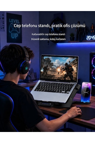 Techtic 8 Fanlı 18-11inç Rgb Işıklı Notebook Laptop Soğutucu Fan Yükseklik Ayarlı