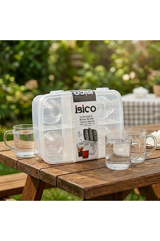 İbico K17-002 Taşıma Aparatı 6'li Su Bardak Kulplu Bardak Şeffaf Plastik - 18'li Paket Diğer