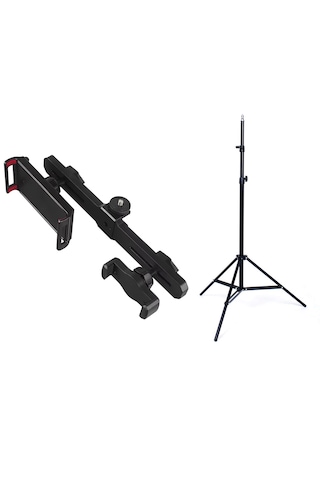 Microcase 2in1 Çift Başlıklı Ayarlanabilir 1 Telefon 1 Tablet Tutucu + 2.1 Mt Tripod - Al5063 Siyah