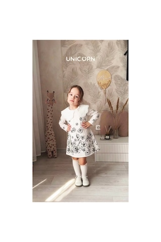Unicornkids Keten Elbise Beyaz Beyaz