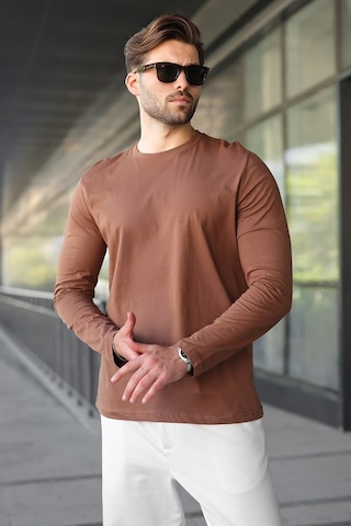 Madmext Kahverengi Pamuklu Slim Fit Erkek Tişört E7187