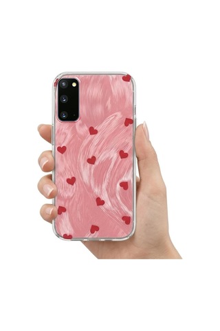 Samsung Galaxy Uyumlu S20 Fe Kılıf Pink Heart Silikon Kılıf Kırmızı