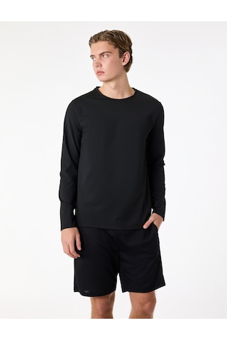 Koton Regular Fit Bisiklet Yaka Uzun Kollu Basic Spor Tişört Siyah 6sam10119nk