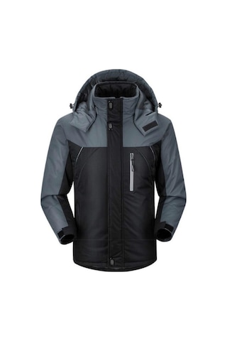 Outdoor Rüzgar Su Geçirmez Kalın Polar Kapüşonlu Mont Siyah