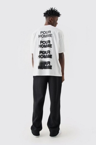 T-shirt - Pour Homme Baskılı Oversize Bisiklet Yaka Kısa Kol Beyaz Tişört Beyaz