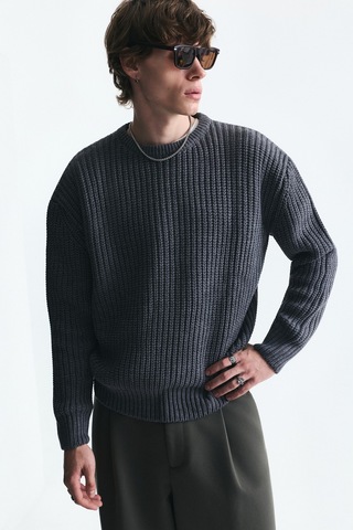 Vamos Oversize Basic Triko Kazak Orta Grimelanj
