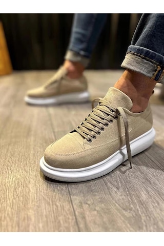Mevese Meverk Süet Erkek Sneaker Ayakkabı Kalın Taban Günlük Krem