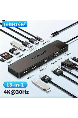 Lemorele 13'ün 1'i 4k30hz Hdmı/usb 3.0/pd 100w/3.5 Mm/vga/sd/tf K