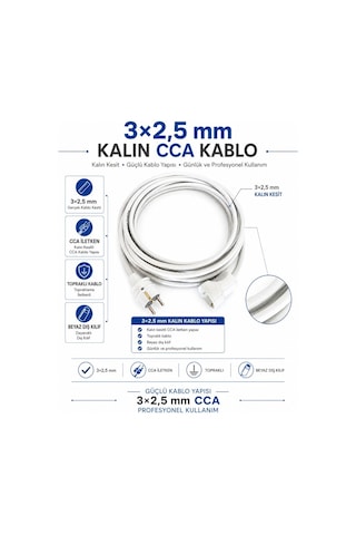 Viko Seyyar Uzatma Kablosu 25 Metre 3x2.5 Mm Cca Kablo Viko Erkek Dişi Fiş Klemensli Terminalli Topraklı Tse Ce Belgeli 25 M