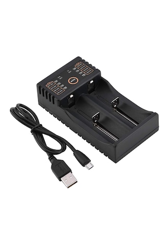 Powermaster - Akıllı 2'li Pil Şarj Cihazı 18650 El Feneri Pili 14500 16340 Li-ion Imr- Usb Pil Şarj Aleti -led Göstergeli Universal Hızlı Şarj Cihazı Aparatı