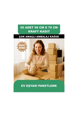 50 Adet 50cm X 70cm 100 Gr. Kraft Ambalaj Kağıdı, Çeyiz Ev Eşyası Hediye Ürün Paketleme, Çocuk Etkinlikleri