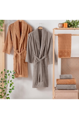 Schafer Home Rosinda Banyo Seti 6 Parça Bej/kiremit Bornoz Seti Bej - Kiremit