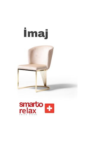 Smarto Relax İmaj 2'li Yemek Masası Sandalye Seti - Metal Ayaklı, Beyaz Kumaş Beyaz & Altin Rengi