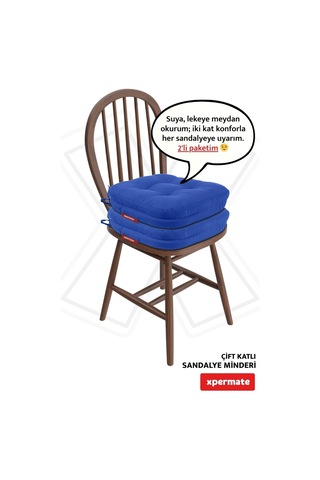 Sandalye Minderi 2'li Set 42x42x8 Cm Kalın Çift Kat Pofidik Minder Yıkanabilir Fermuarlı Su Ve Yağ İtici Mavi Diğer