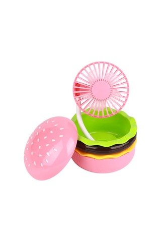 Kosona Usb Şarjlı 360 Ayarabilir Mini El Venti, Güzellik Aynalı Ve Taşınabilir, Hamburger Desenli Mavi Rüzgar, Yaz İçin Pratik - Pembe