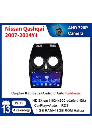 Nissan Qashqai 2007-2014yıl 1gb Ram 16gb Rom Carplay Multimedya 9"