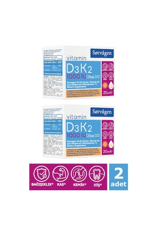 Sorvagen Vitamin D3K2 Damla 20 Ml (1000 IU) - 2 Adet