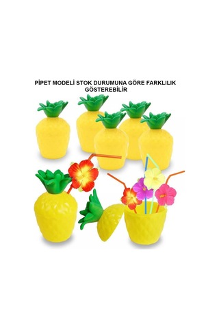 Eğlenceli Sunum Bahçe Eğlencesi Ananas Hawaii Luau Aloha Pipetli İçecek Kabı Bardak 10x13 Cm 1 Adet Çok Renkli