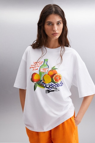 Grımelange Nıtza Kadın %100 Pamuk Oversize Bisiklet Yaka Beyaz T-shirt
