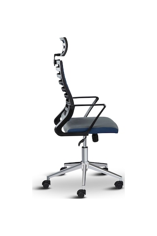 Rigel Başlıklı Ofis Koltuğu Çalışma Koltuğu Mavi Gri