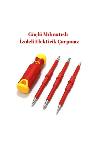 Mucit Home 4 Parça İzoleli Elektrikçi Tornavida Seti Mıknatıslı Yıldız Düz Tornavida Set Tak Çıkar